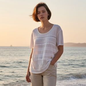 EUC - Burberry Pombiero Lace Stripe Top - Size Large